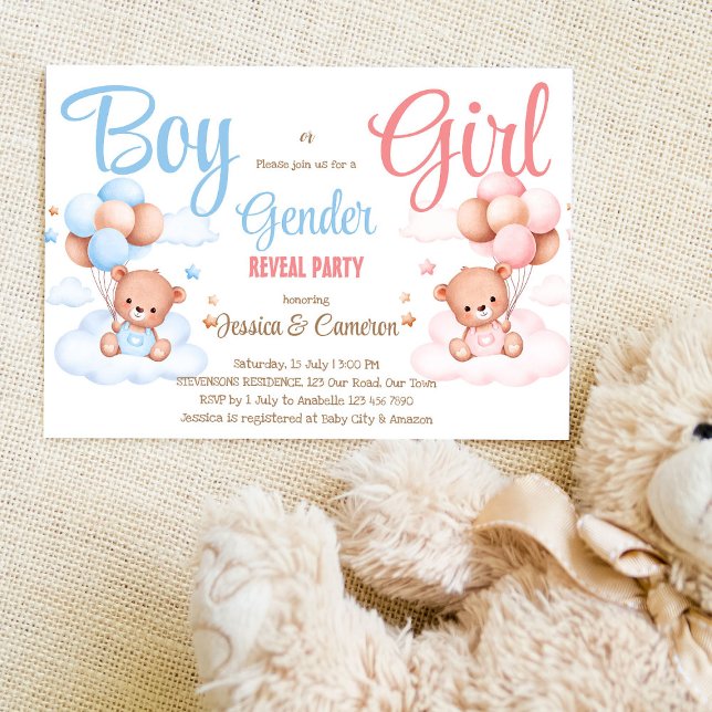 Boy or girl teddy bear gender reveal  invite (Creator Uploaded)