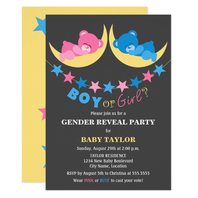 Boy Or Girl Teddy Bears Gender Reveal Party Invitation