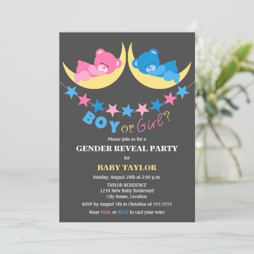 Boy Or Girl Teddy Bears Gender Reveal Party Personalized Announcements