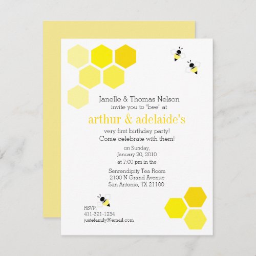 boy or girl twins ANY AGE bee BIRTHDAY PARTY Invitation