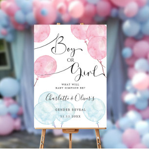 Boy or Girl watercolor balloon Gender Reveal Party Foam Board