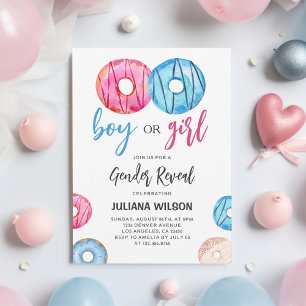 Boy or Girl Watercolor Donut Gender Reveal Invitation
