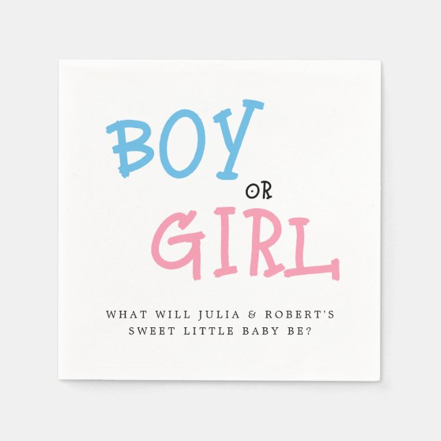 Boy or Girl Watercolor Gender Reveal Party Napkins (Front)