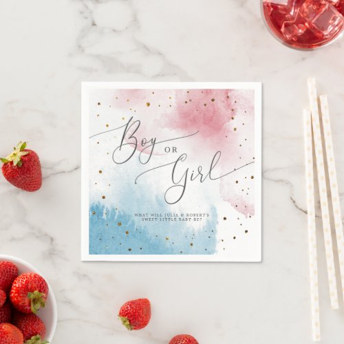 Boy or Girl Watercolor Gender Reveal Party  Napkins
