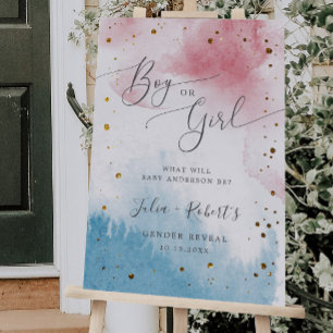 Boy or Girl Watercolor Splash Gender Reveal Party Foam Board