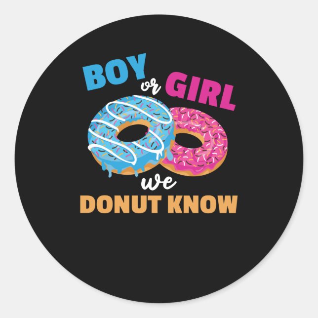 Boy Or Girl we Donut Know Cute Gender Reveal Classic Round Sticker (Front)