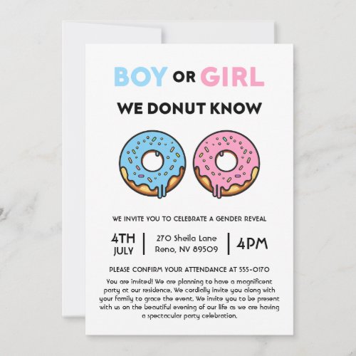 Boy or Girl We Donut Know Gender Reveal Brunch Invitation