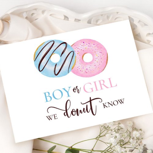 Boy or girl we donut know gender reveal card