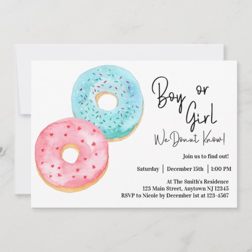 Boy or Girl We DONUT know Gender Reveal  Invitation