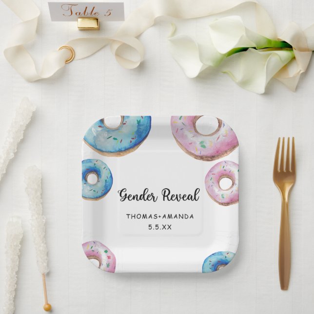 Boy or girl we donut know gender reveal paper plates (Wedding)
