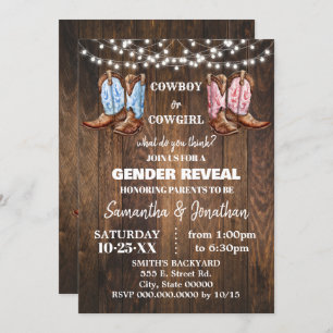 Boy or Girl Western Boots Gender Reveal Shower Invitation