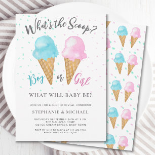 Boy Or Girl What's The Scoop Gender Reveal Party  Invitation