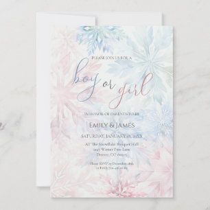 Boy or Girl Winter Pink Blue Snowflake Invitation
