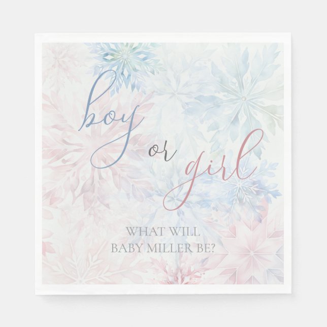 Boy or Girl Winter Pink Blue Snowflake Napkins (Front)