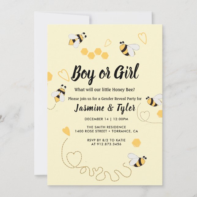 Boy Or Girl Yellow Bee Honey Gender Reveal Invitation (Front)