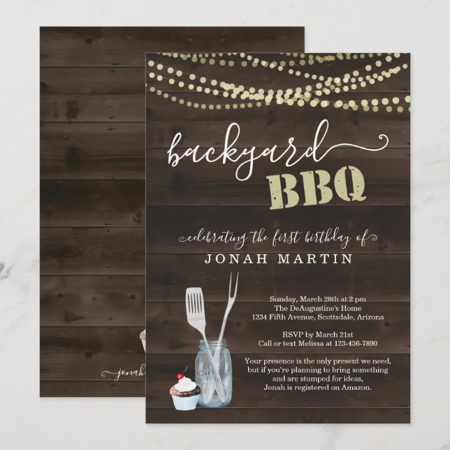 Boy or Girl's Birthday Party Backyard BBQ Invitation (Front/Back)
