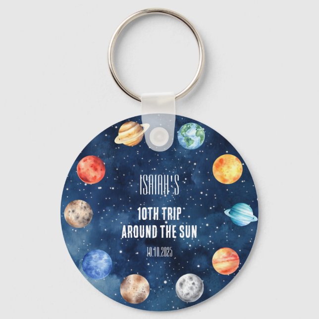 Boy Outer Space 10th Trip Around the Sun Birthday Keychain (Front)