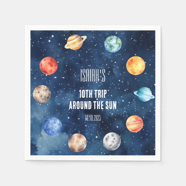 Boy Outer Space 10th Trip Around the Sun Birthday Napkins (Front)