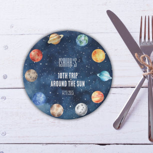 Boy Outer Space 10th Trip Around the Sun Birthday Paper Plates