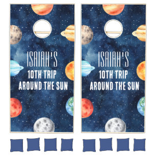 Boy Outer Space Cosmic Solar System Birthday Cornhole Set