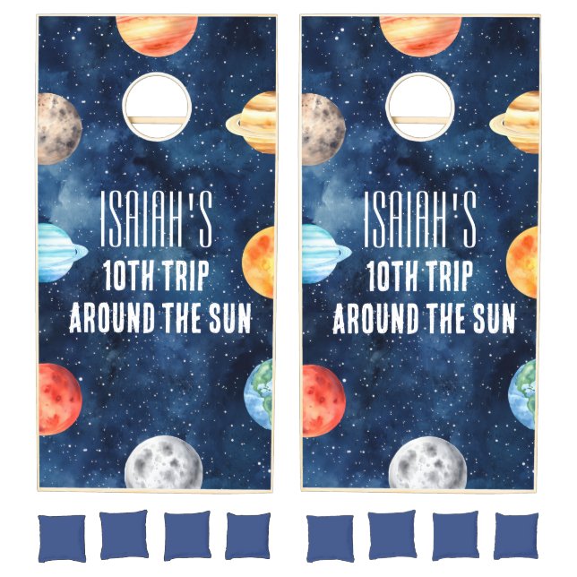 Boy Outer Space Cosmic Solar System Birthday Cornhole Set (Set)