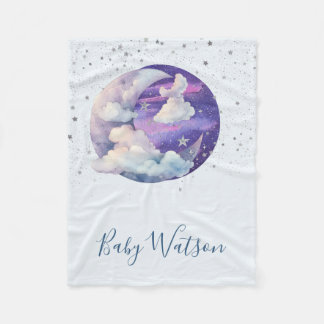 Boy Over the Moon Modern Baby Shower Fleece Blanket