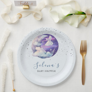 Boy Over the Moon Modern Baby Shower Paper Plates