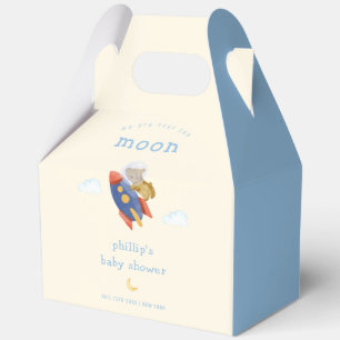 Boy Over The Moon Sky Rocket Bear Baby Shower Favor Boxes