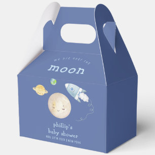 Boy Over The Moon Spaceship Rocket Baby Shower Favor Boxes