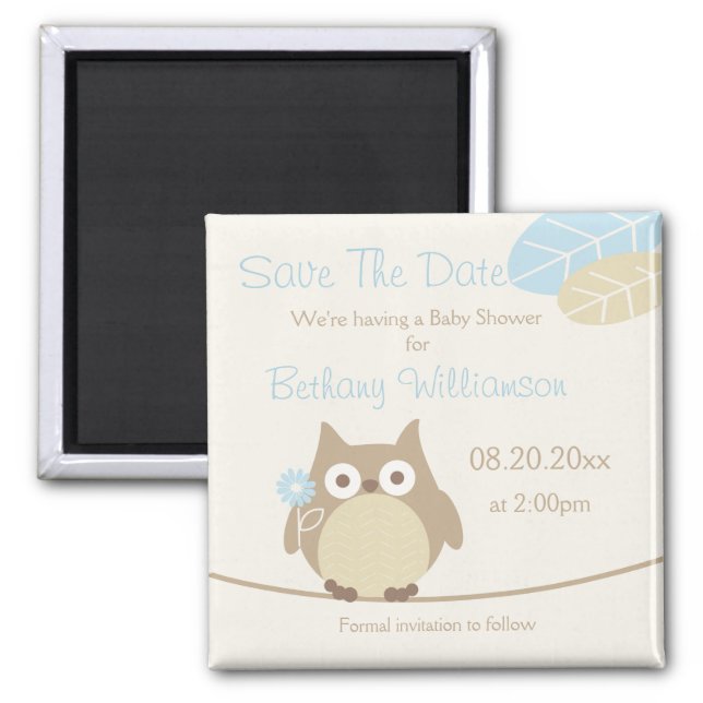 Boy Owl Baby Shower Save The Date Magnet (Front)
