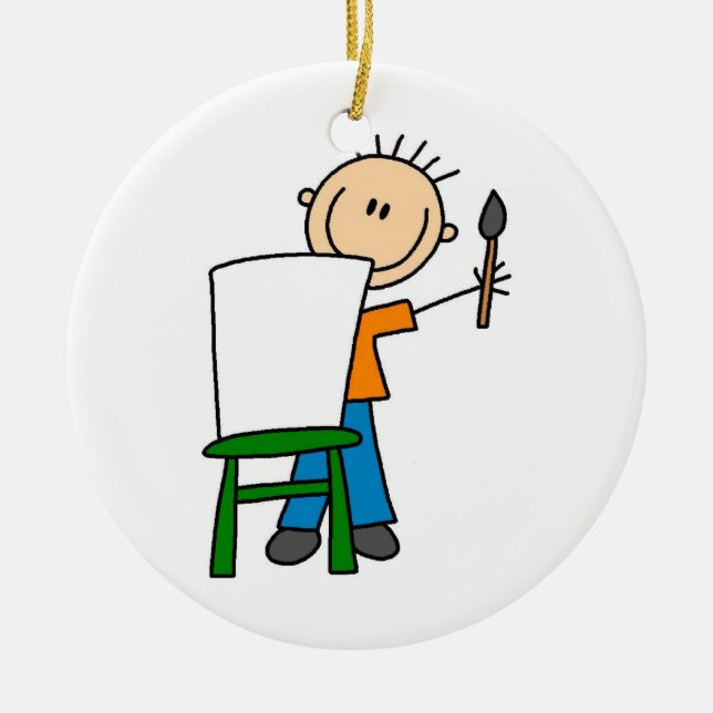 Boy Painting Ceramic Ornament (Front)
