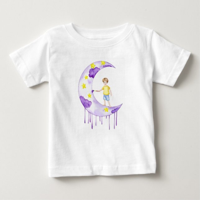 Boy Painting Crescent Moon  Baby T-Shirt (Front)