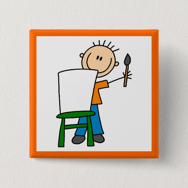 Boy Painting Pinback Button (Front)