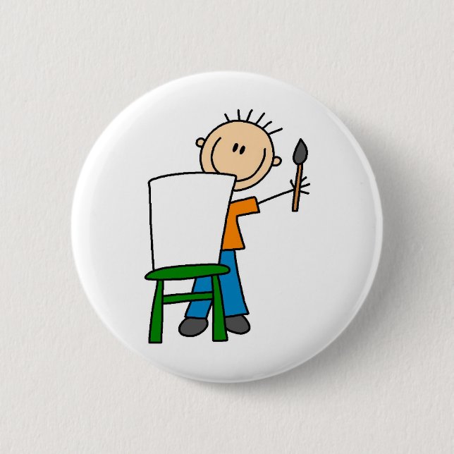 Boy Painting Pinback Button (Front)