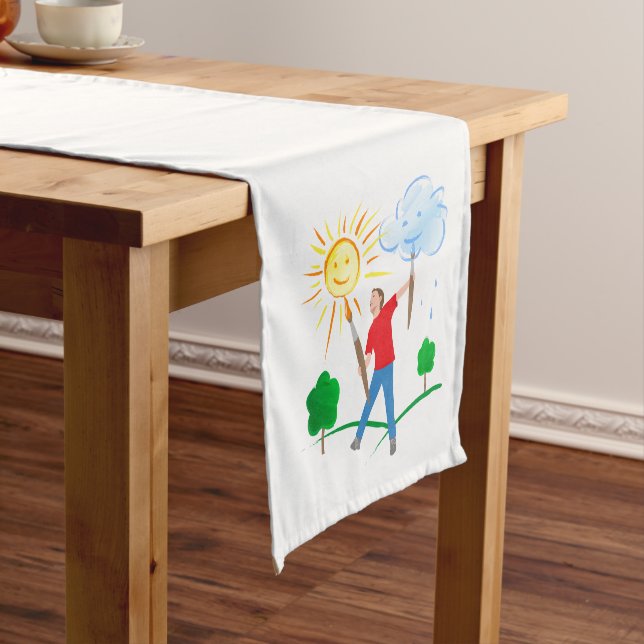 Boy Painting Skies Short Table Runner (In Situ)
