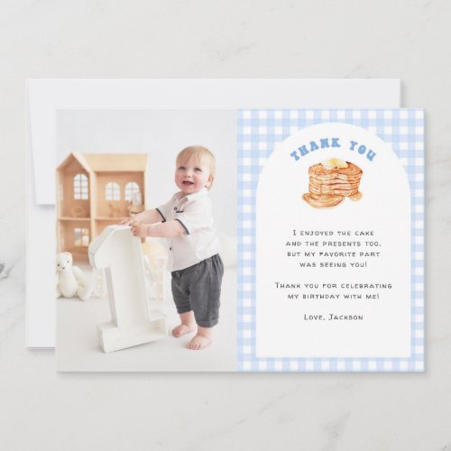 Boy Pancake Breakfast 1st Birthday Photo Thank You Card