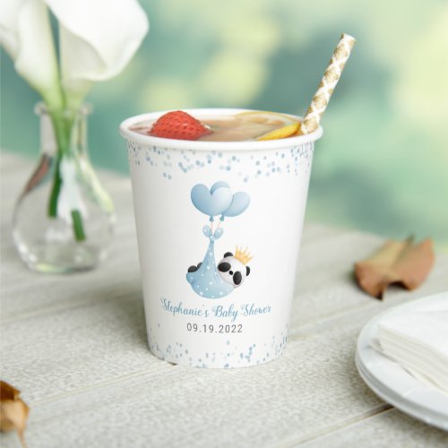 Boy Panda Bear Blue Baby Shower Paper Cups