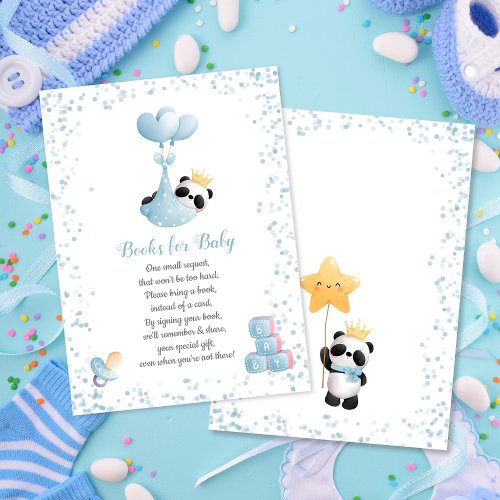 Boy Panda Bear Blue Books for Baby Shower Enclosure Card