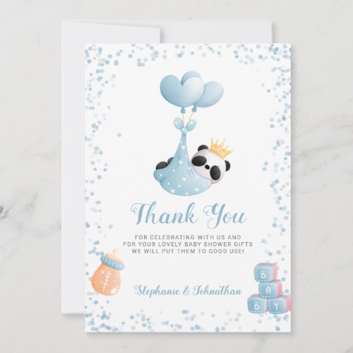 Boy Panda Bear Blue Thank You Baby Shower Card