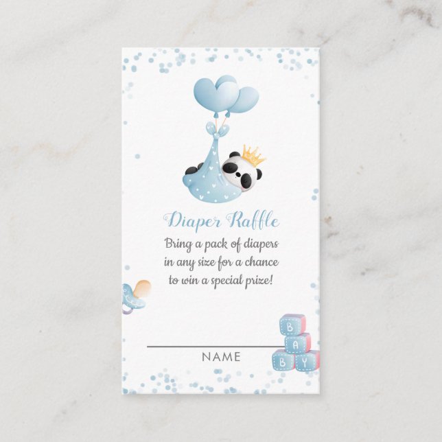 Boy Panda Bear Diaper Raffle Baby Shower Enclosure Card (Front)