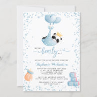 Boy Panda Bear We Can Bearly Wait Baby Shower Invitation