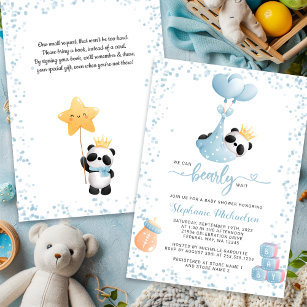 Boy Panda Bearly Wait Book Request Baby Shower Invitation