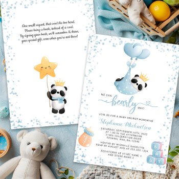 Boy Panda Bearly Wait Book Request Baby Shower Invitation by CelestialTidings at Zazzle