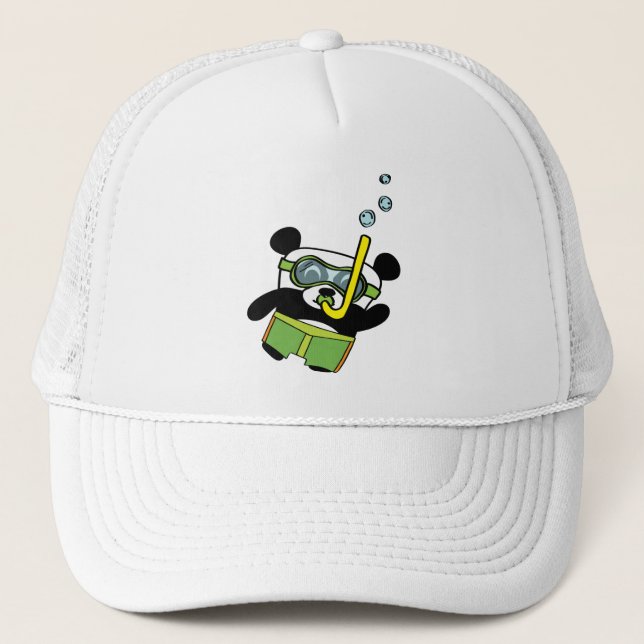 Boy Panda in Swimsuit Snorkeling Trucker Hat (Front)