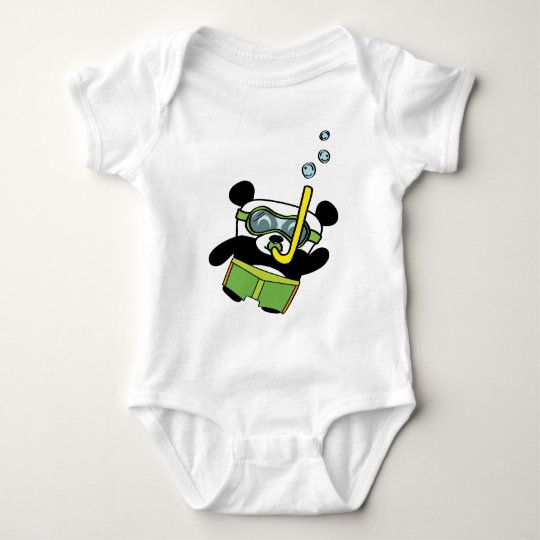 Boy Panda in Swimsuit Snorkling Baby Bodysuit