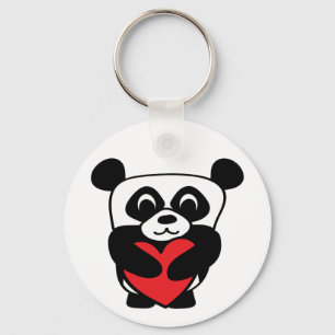 Boy Panda with Big Red Heart Keychain