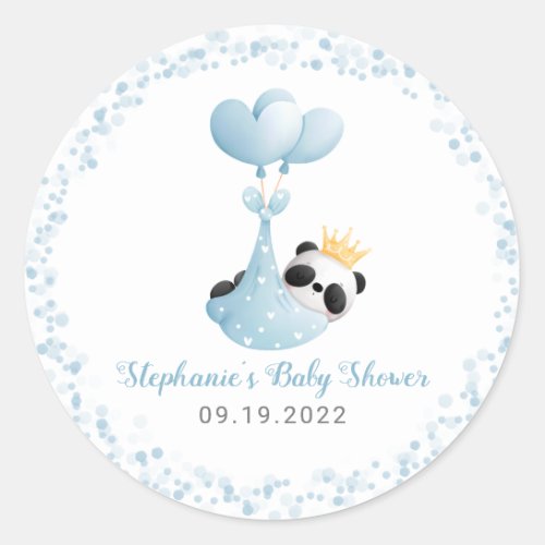 Boy Panta Bear Blue Baby Shower Classic Round Sticker