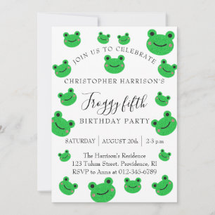 Boy Party Frog Fifth Birthday  Invitation
