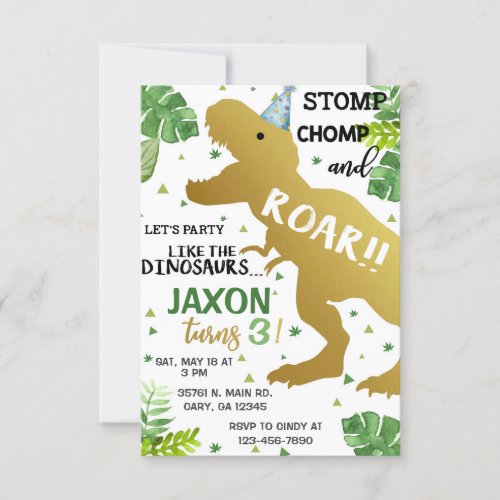 Boy party like a dinosaur birthday invitation invitation