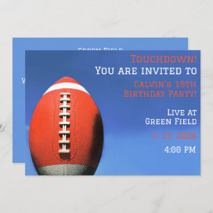 Boy Party Orange Football Birthday Invitation